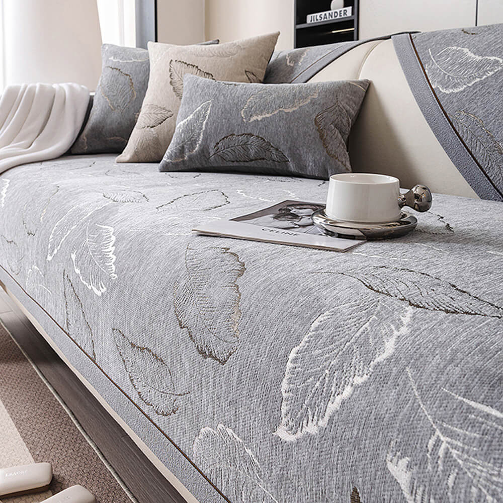 High-quality chenille furniture protector with a distinctive leaf texture, designed for universal fit.
