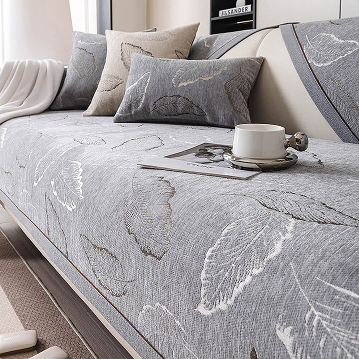 High-quality chenille furniture protector with a distinctive leaf texture, designed for universal fit.