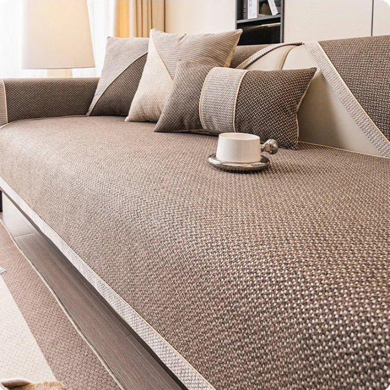 Sectional sofa cover, non-slip cotton-linen protector, pet-friendly and universal for all seasons.