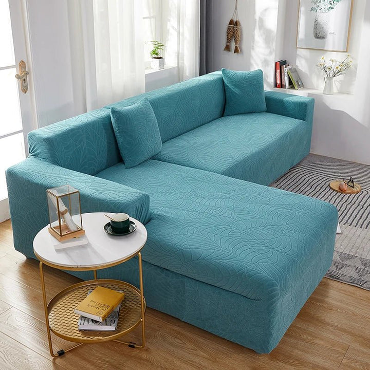 Universal L-shape polyester sofa slipcover, stretch furniture protector, perfect for living room home decor.