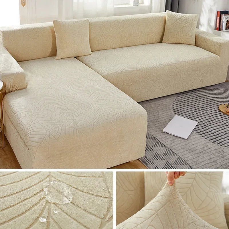 Durable, easy-care polyester L-shape sofa cover, washable sectional furniture protector for busy homes.