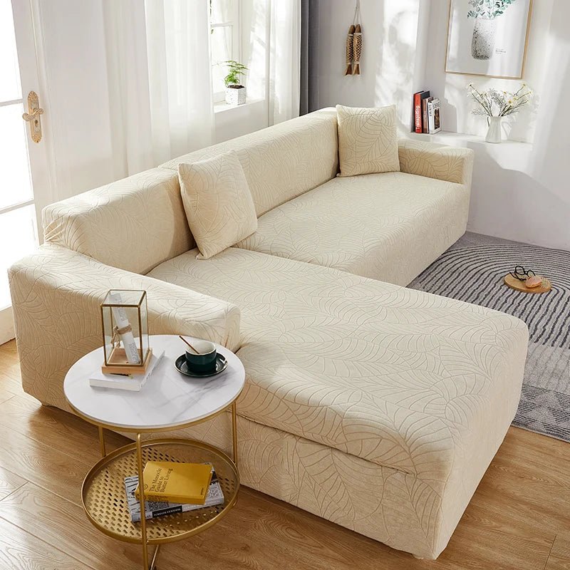 L-shape sofa slipcover, stretch polyester furniture protector, universal fit for your living room couch.