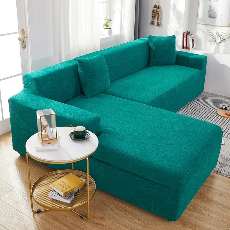 Pet-friendly L-shape couch cover, durable polyester sectional slipcover, protecting furniture with ease.