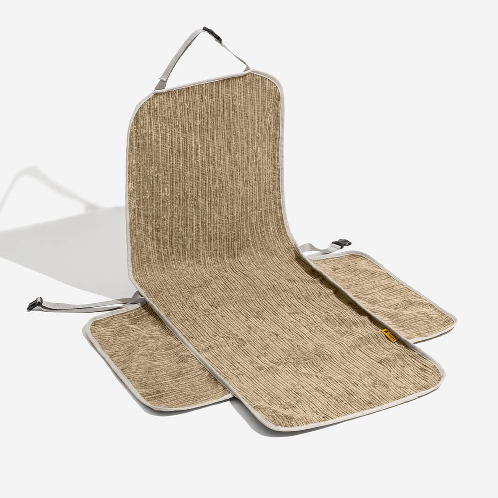Pet car seat protector in a sedan, showing how it fits perfectly to shield car seats from pets