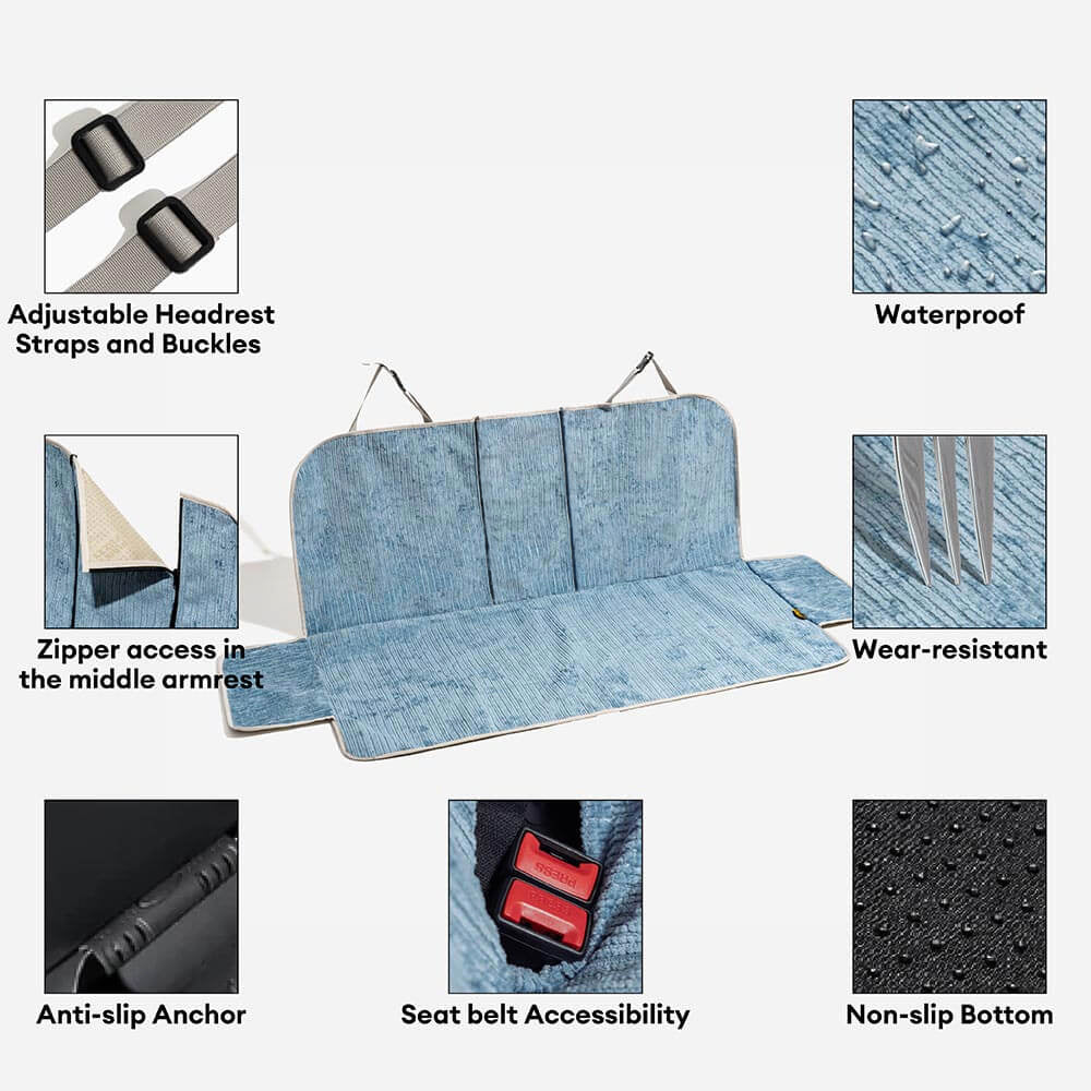 Close-up of chenille pet car seat protector surface, showing waterproof and durable fabric texture