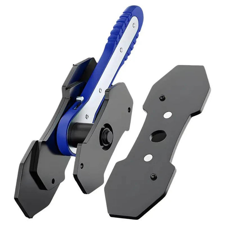 Professional mechanic's ratchet caliper piston tool for automotive brake service.
