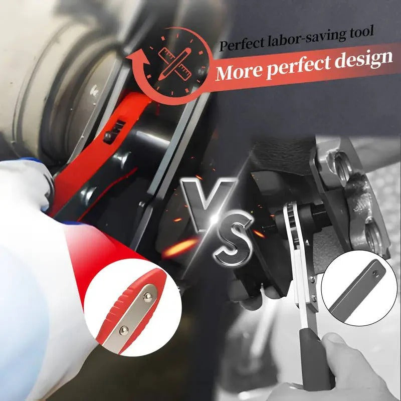 Universal ratchet brake caliper piston compressor tool for vehicle service & garage use.