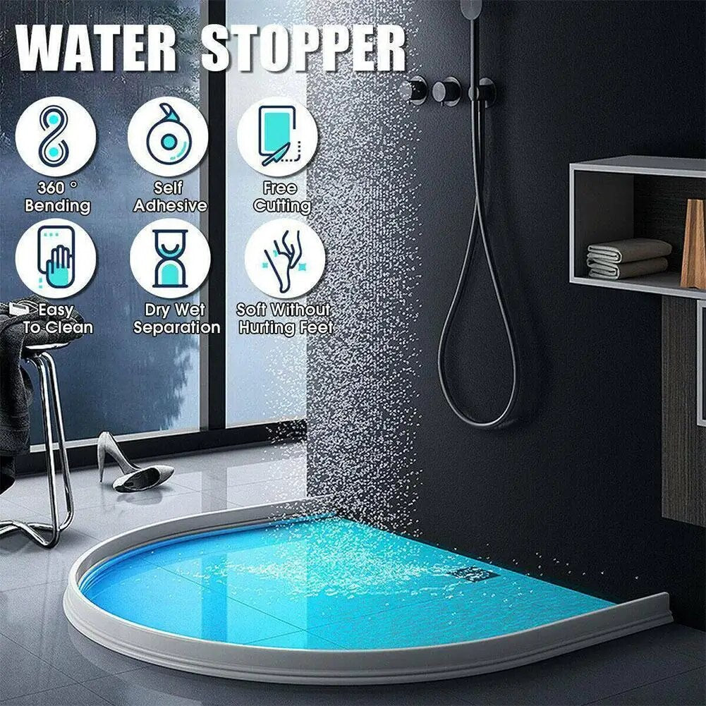 Clear silicone shower barrier strip for a dry, safe bathroom floor and water control.