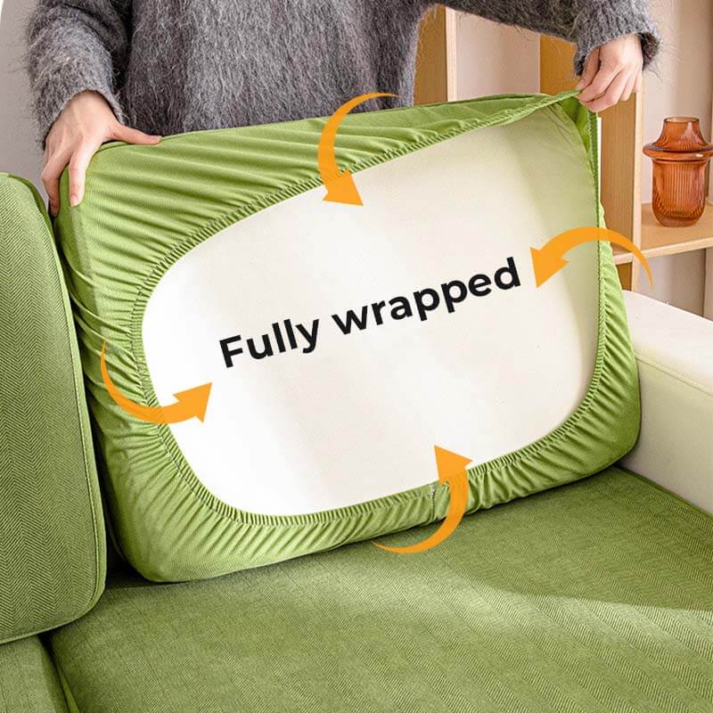 Soft universal stretch chenille herringbone sofa protector, shown on a contemporary couch
