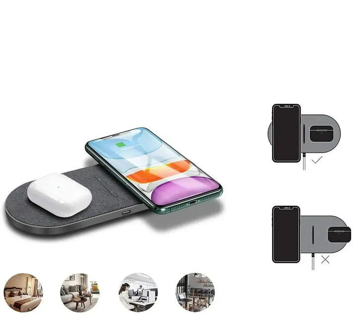 Compact fast charging pad delivering efficient wireless power to your iPhone, Android, or AirPods.