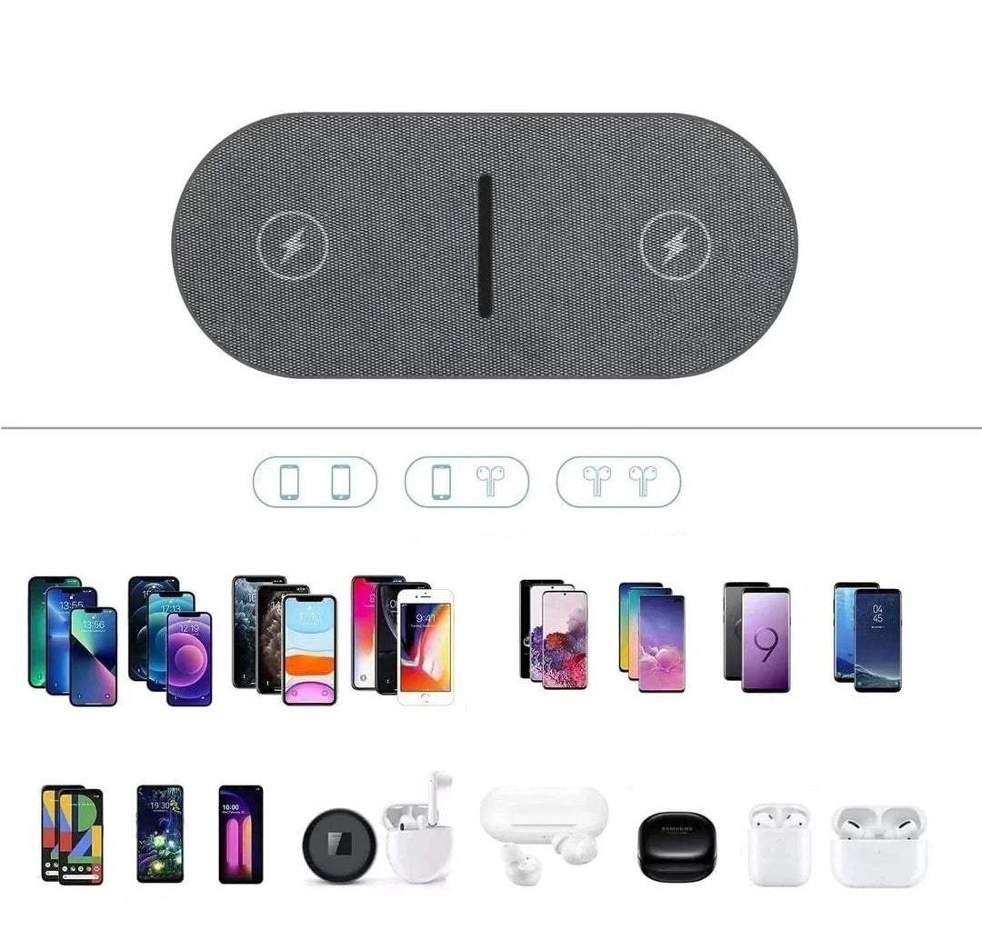 High-speed Qi wireless charging pad, a universal gadget for iPhone, Samsung, and other compatible devices.