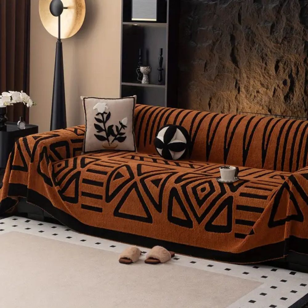 Durable microfiber Urban Maze sofa protector for living room, a pet-friendly & non-slip furniture slipcover.
