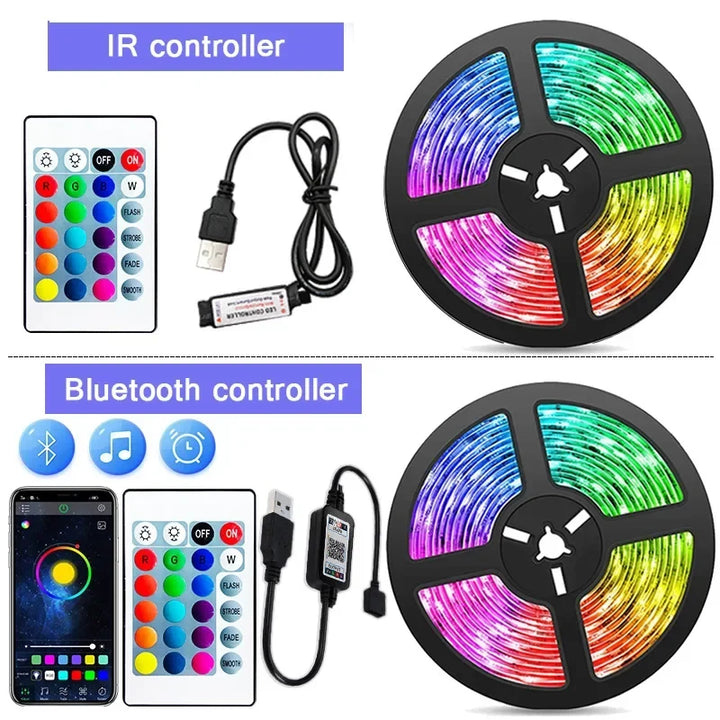 Flexible RGB LED strip, USB powered for custom room decor & TV ambient lighting.