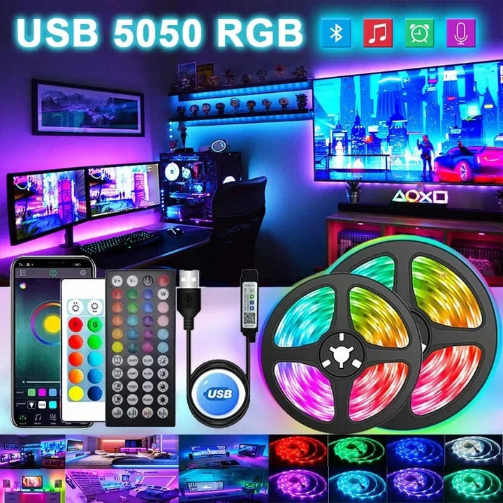 Smart RGB LED strip lights, USB powered, for personalized room decor & TV ambiance.