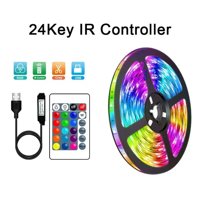 Functional RGB LED strip, USB powered, offering color-changing light for rooms & TV.