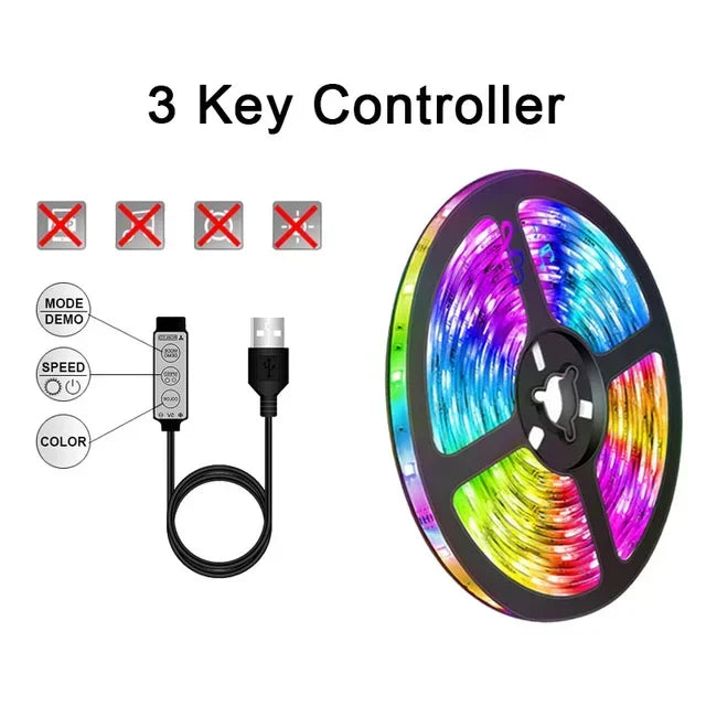 Color changing RGB LED strip, USB powered for easy setup & flexible room decoration.