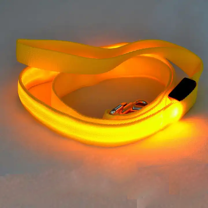Detail shot of the USB charging port on a durable LED dog leash for night safety.
