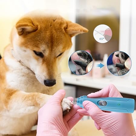 USB rechargeable pet nail grinder for dogs and cats, ergonomic design for comfortable grooming.