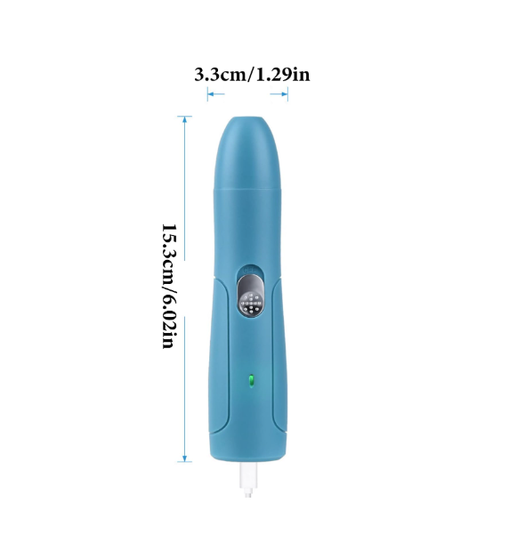 Close-up of pet nail grinder, showing diamond bit and safety guard for gentle dog & cat grooming.