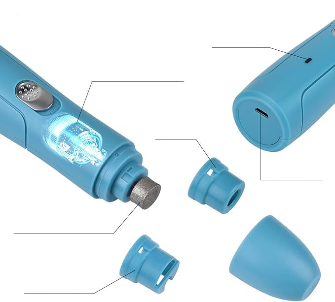 Hand holding a USB rechargeable pet nail grinder, demonstrating its ease of use for dog & cat grooming.