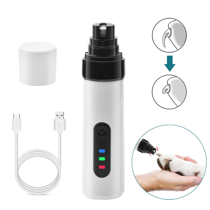 USB rechargeable pet nail grinder with LED light, diamond head, for dogs and cats