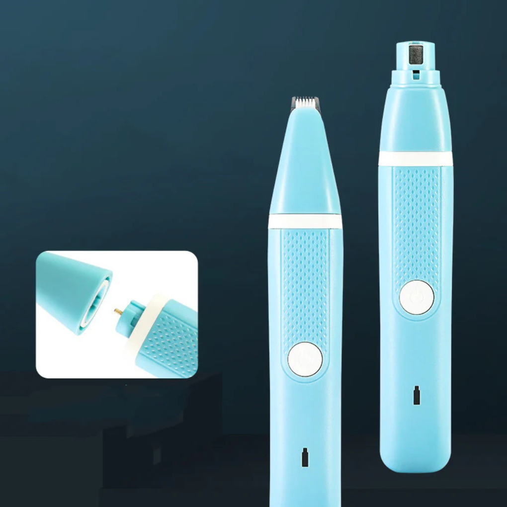 USB rechargeable pet nail polisher & hair trimmer for dog & cat grooming, cordless.