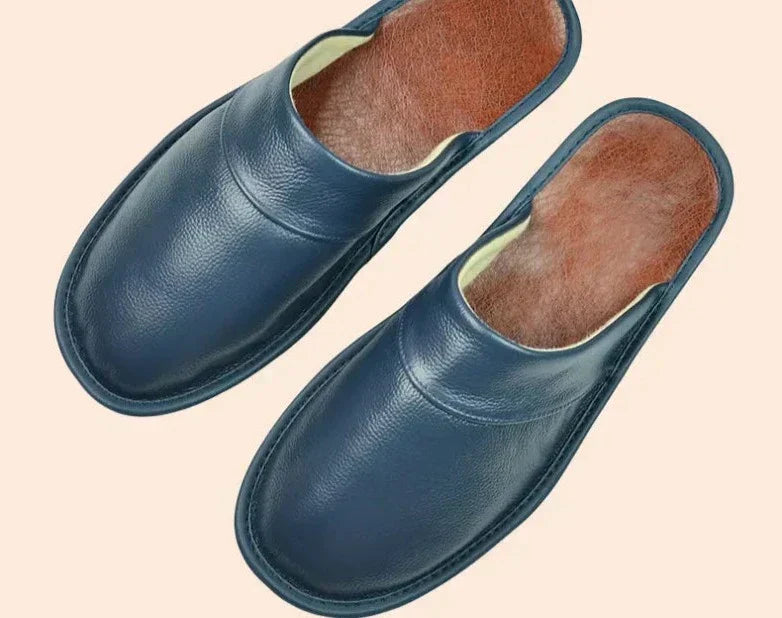 Gray men's slip-on house slippers, designed for comfort, perfect indoor lounge shoes.