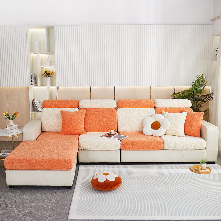 Durable velvet stretch floral couch cover, ideal for families with pets, washable furniture cover