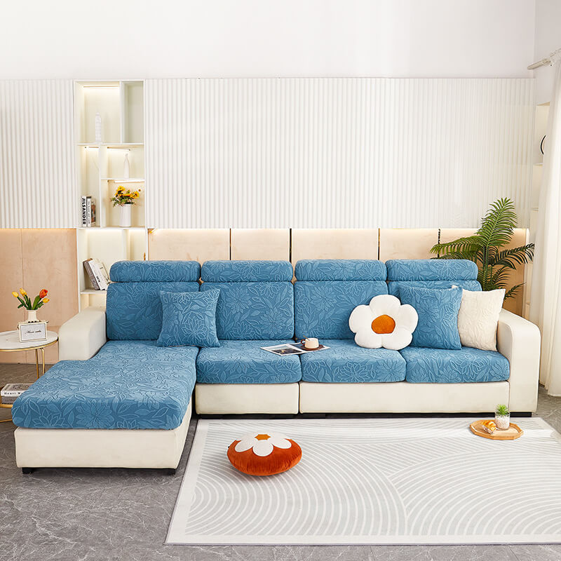 Comfortable stretch velvet floral couch cover, offering full furniture protection and style