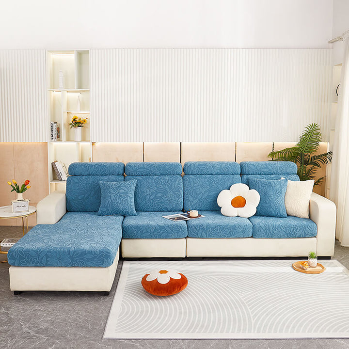 Comfortable stretch velvet floral couch cover, offering full furniture protection and style