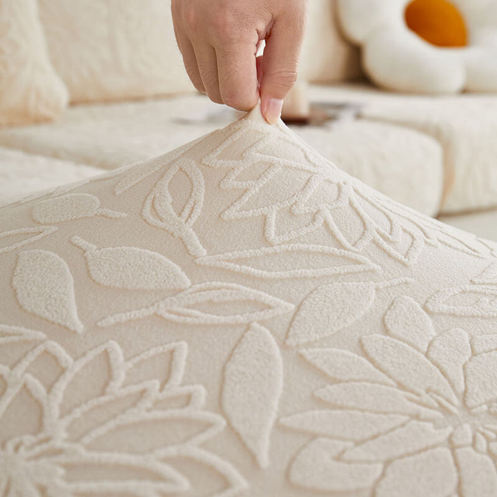 Pet-friendly velvet stretch floral sofa cover, durable and washable furniture protector