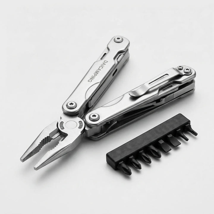 Portable utility multi-tool featuring strong pliers and interchangeable screwdriver bits, perfect for everyday tasks.