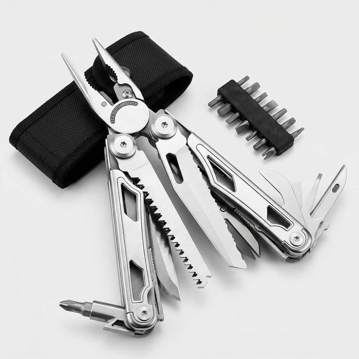 Everyday carry multi-tool. Includes folding pliers, various screwdriver bits & essential utility functions.