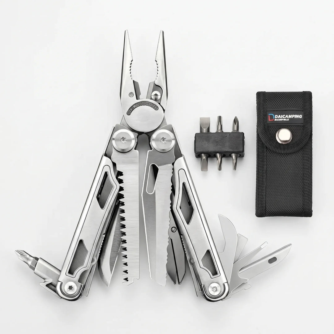 Durable folding multi-tool with robust pliers and precision screwdriver bits for home repairs & outdoor use.