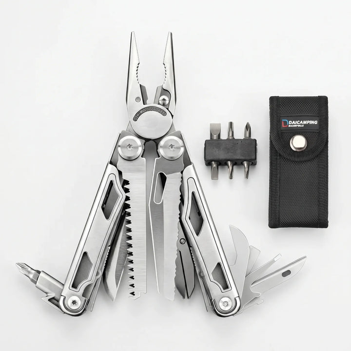Durable folding multi-tool with robust pliers and precision screwdriver bits for home repairs & outdoor use.