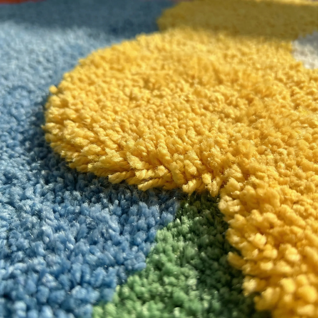 Soft, custom-crafted Flowique floral area rug featuring a unique flower pattern & playful waves for bedroom comfort.