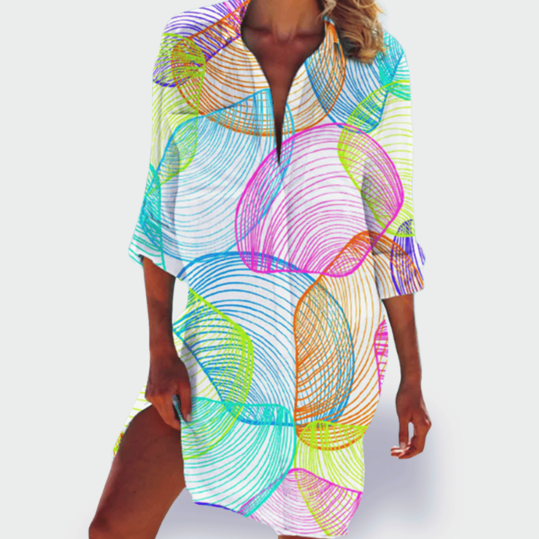 Effortless chic women's vibrant draped midi dress, ideal for comfortable summer fashion.
