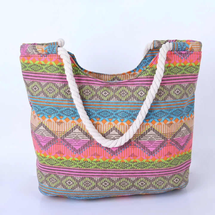 Modern vibrant geometric tote bag for women. Versatile shoulder bag, great for casual outings, travel, or daily use.