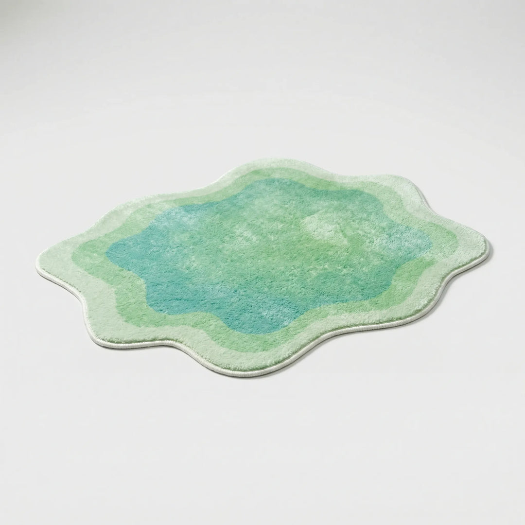 Colorful Flowique waves gradient area rug, a modern statement piece for bedroom or living room home decor.