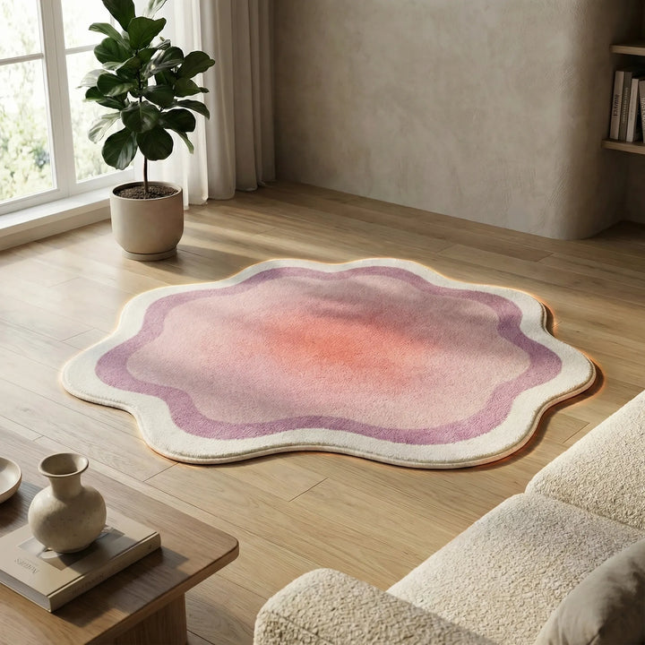 Soft plush gradient area rug with non-slip design, suitable for stylish living room, bedroom, or bathroom decor.