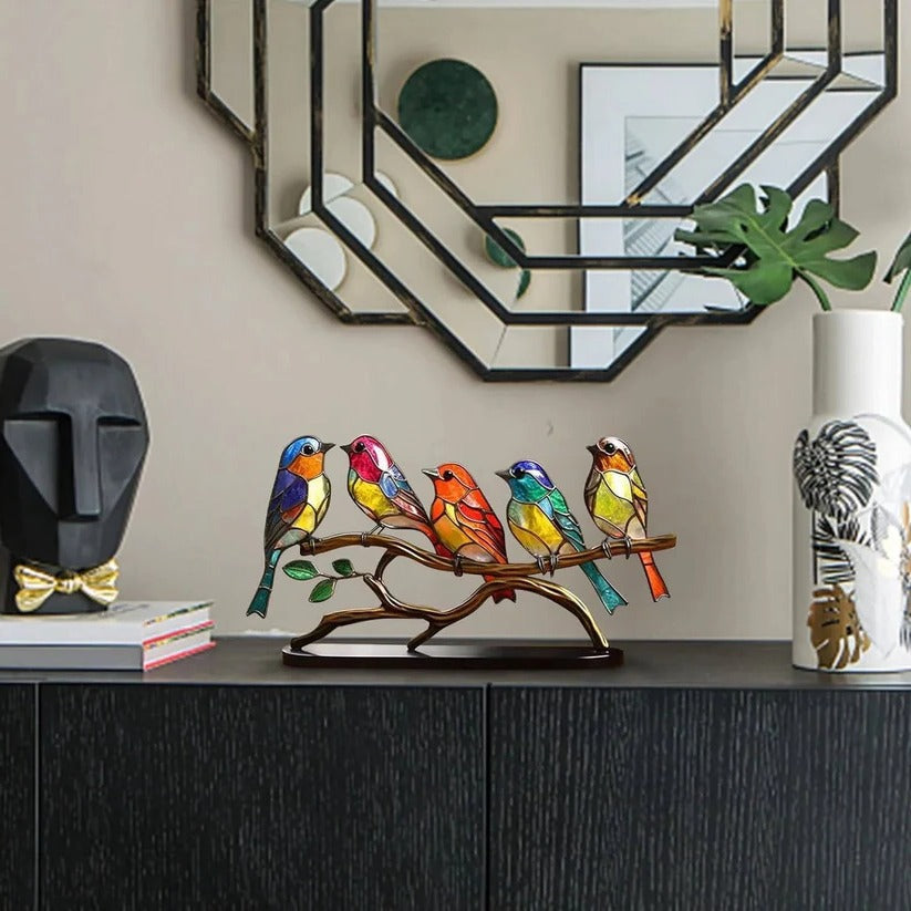 Exquisite handmade stained glass bird suncatcher, ideal as a charming home accent or gift idea.