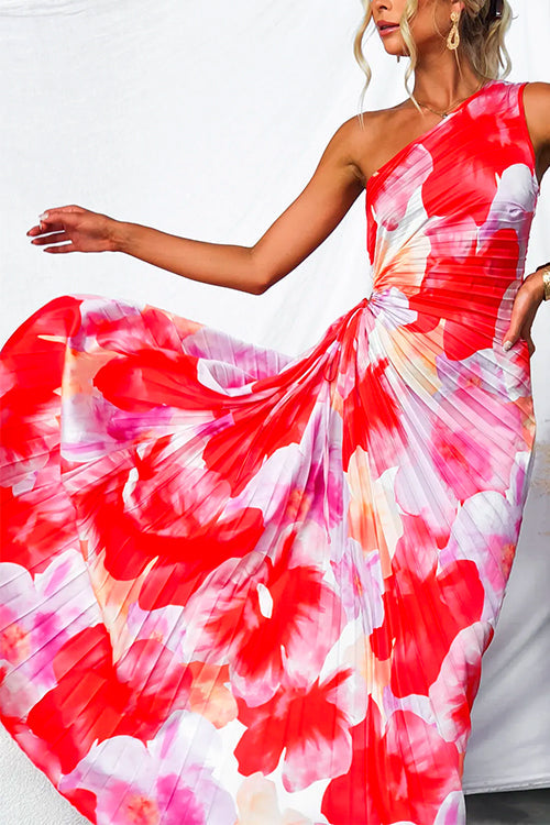 Stylish one-shoulder printed gown for women. Elegant evening wear or chic party dress for occasions.