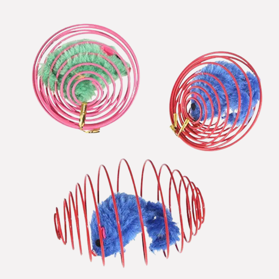 Bouncing catnip spring toy for kittens, promoting active playtime and engaging pet entertainment