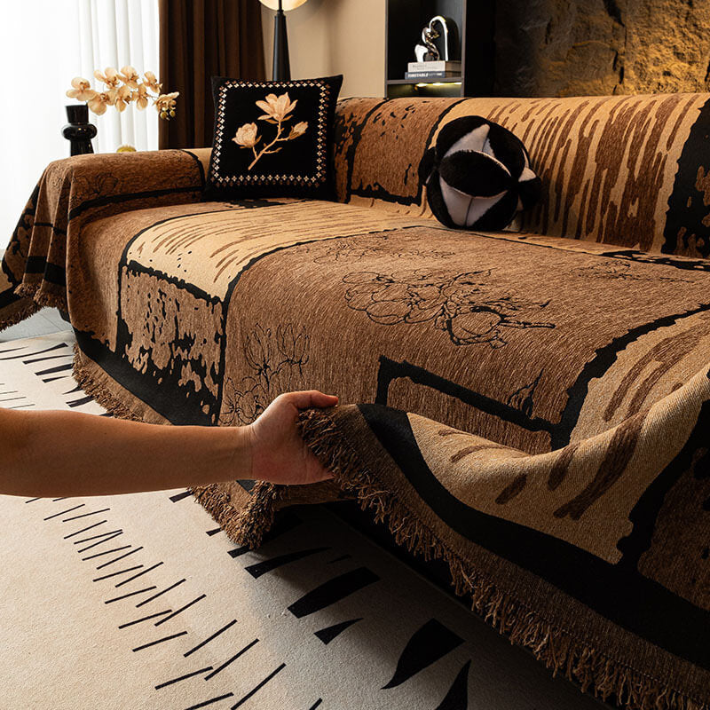 Close-up of the vintage-style chenille fabric, highlighting its soft texture for a sofa protector throw