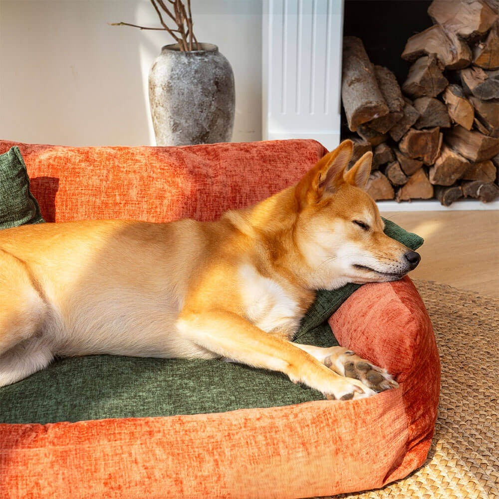 Unisex vintage style pet bed, chenille dog sofa, comfortable cat furniture, easy clean