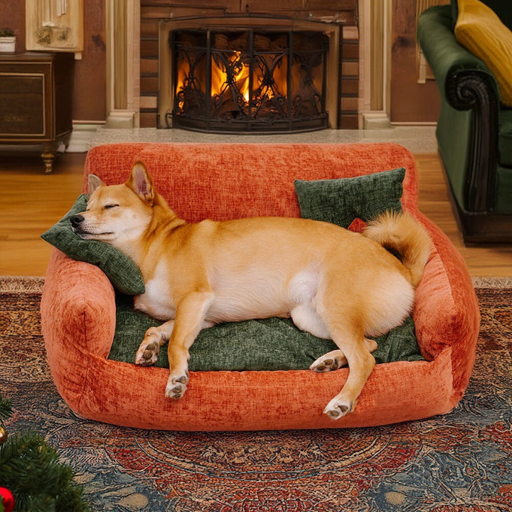 Cozy pet sofa bed, vintage chenille for dogs & cats, washable & non-slip design