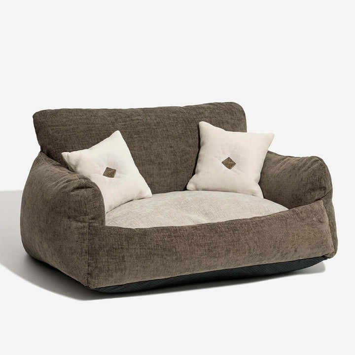 Soft chenille vintage pet bed, washable dog/cat sofa with non-slip bottom for comfort