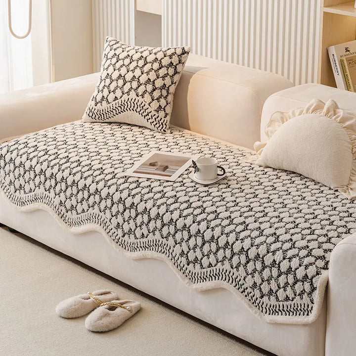 Folded vintage chenille scratch resistant couch cover, showcasing its rich texture and quality