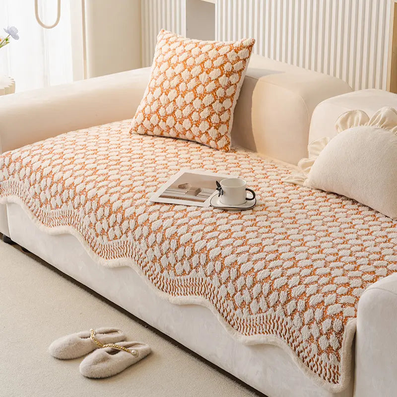 Unisex vintage chenille sofa cover in a cozy living room setting, offering furniture protection