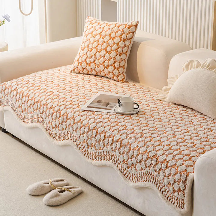 Unisex vintage chenille sofa cover in a cozy living room setting, offering furniture protection